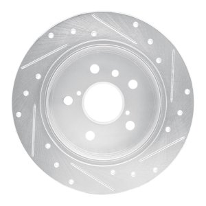 Toyota Camry Brake Rotor (1) - Rear Left - R1 Concepts - Drilled & Slotted - Silver - `18-`24